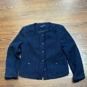 Women’s Brooks Brothers Button Front Textured Jacket Raw Edge Navy Size 6